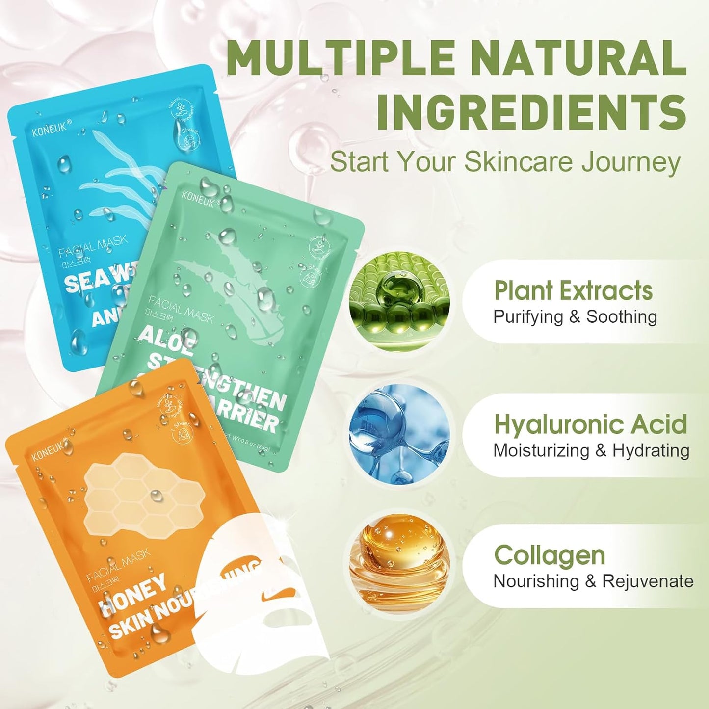 Collagen Hydrating Face Masks - 48 Pack Moisturizing & Soothing | All Skin Types Spa Gift Set