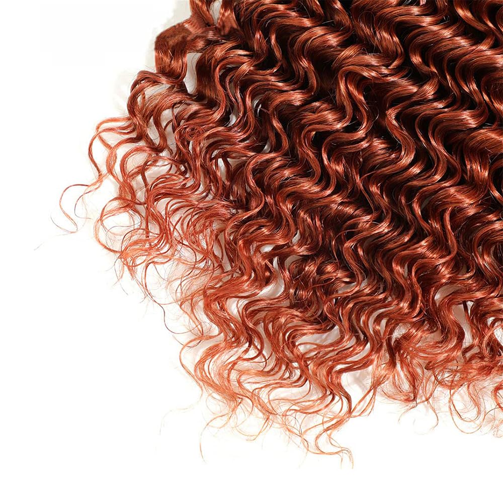 Auburn Deep Wave Bundles Human Hair Color 33 Bundles 16 18 20 Inch Huxowax Peruvian Virgin Remy Hair Extensions Double Weft Copper Red Deep Wave Bundle