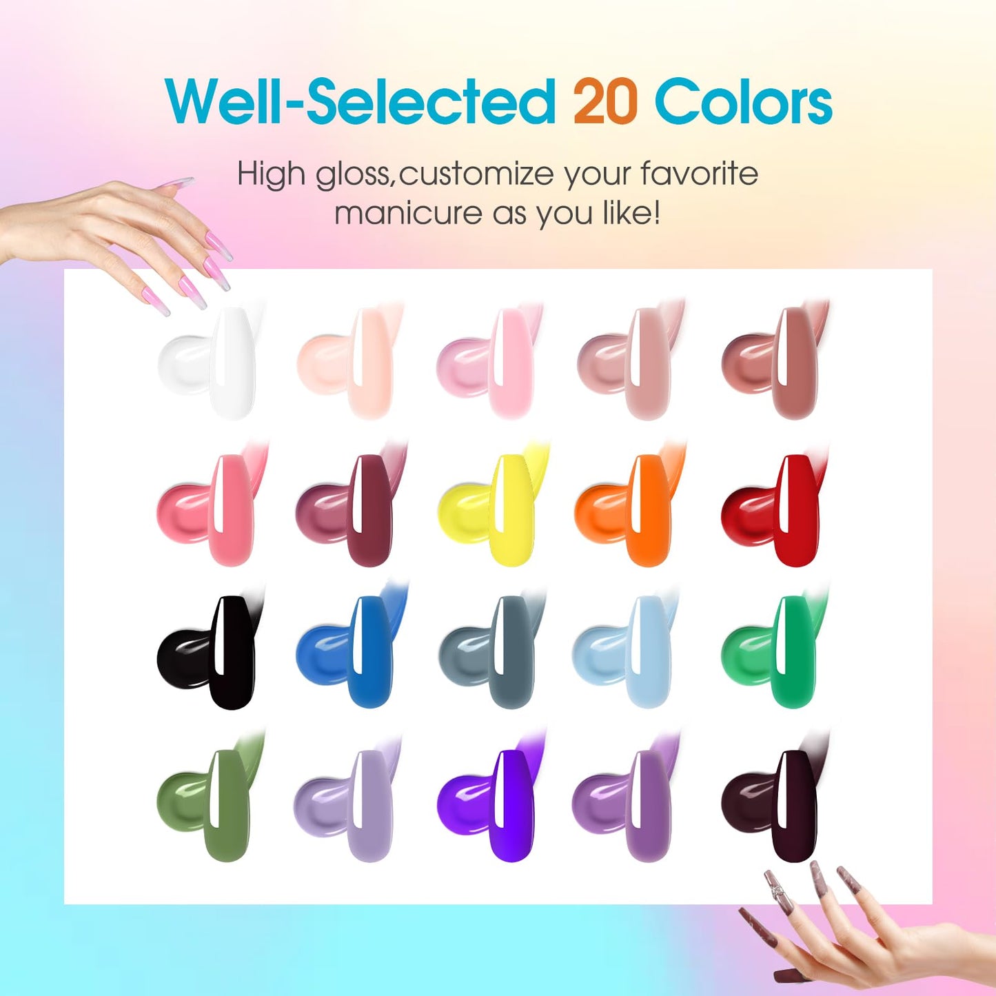 ROSALIND 20 Colors Poly Nail Gel Kit with Mini Nail Lamp Glitter Christmas Poly Nail Gel Kit Collection with Tools Clear All Seasons Classic Colors Halloween Starter Kit
