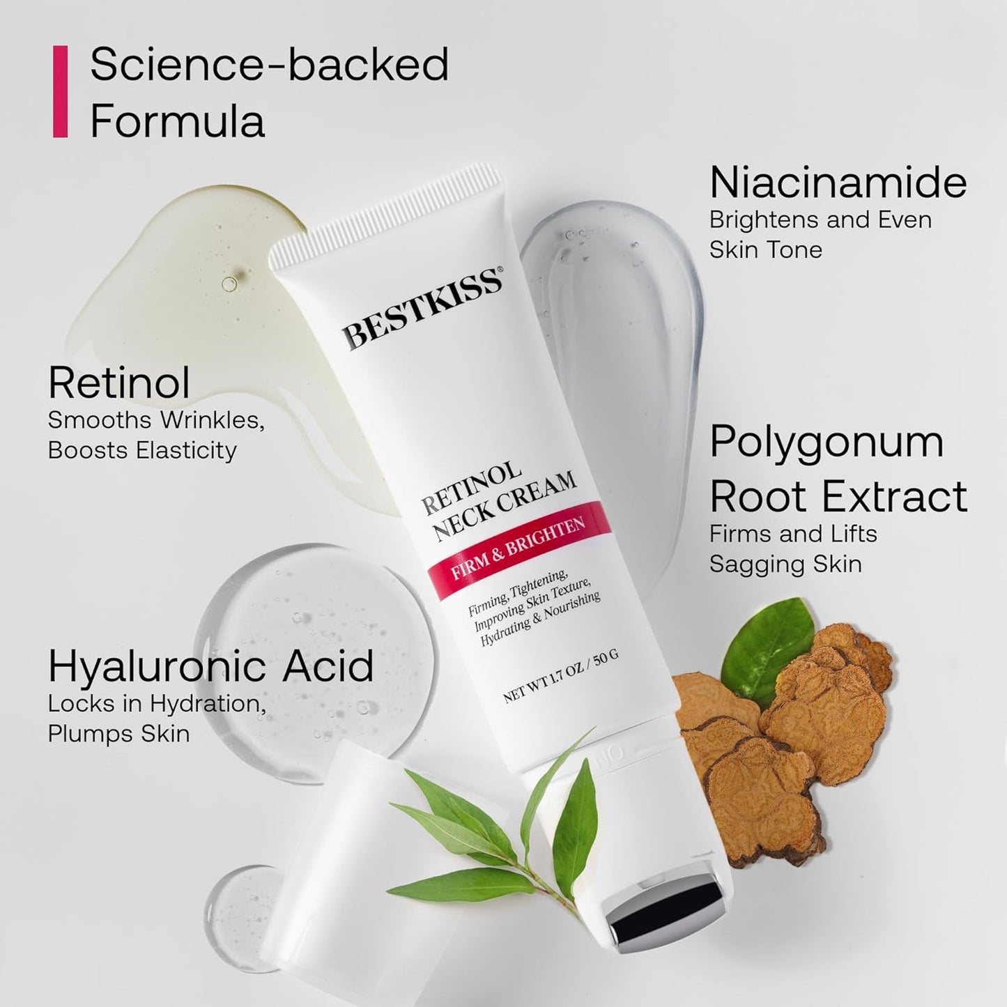 Retinol Neck Firming Cream - Hydrating & Lifting with Cooling Roller Applicator | Niacinamide & Hyaluronic Acid, 1.7 oz