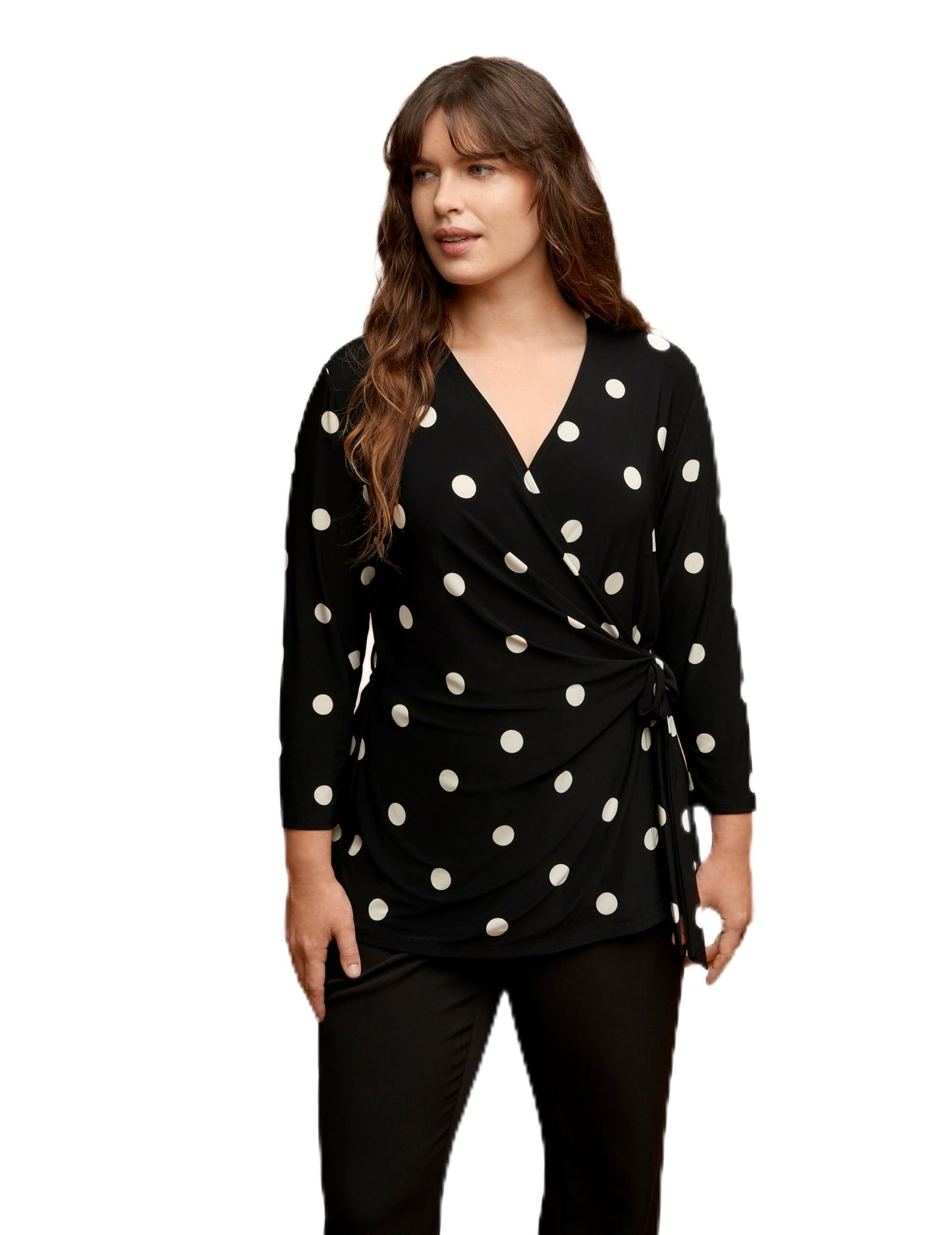 Anne Klein Plus-Size 3/4 Sleeve Faux Wrap Polka Dot Top