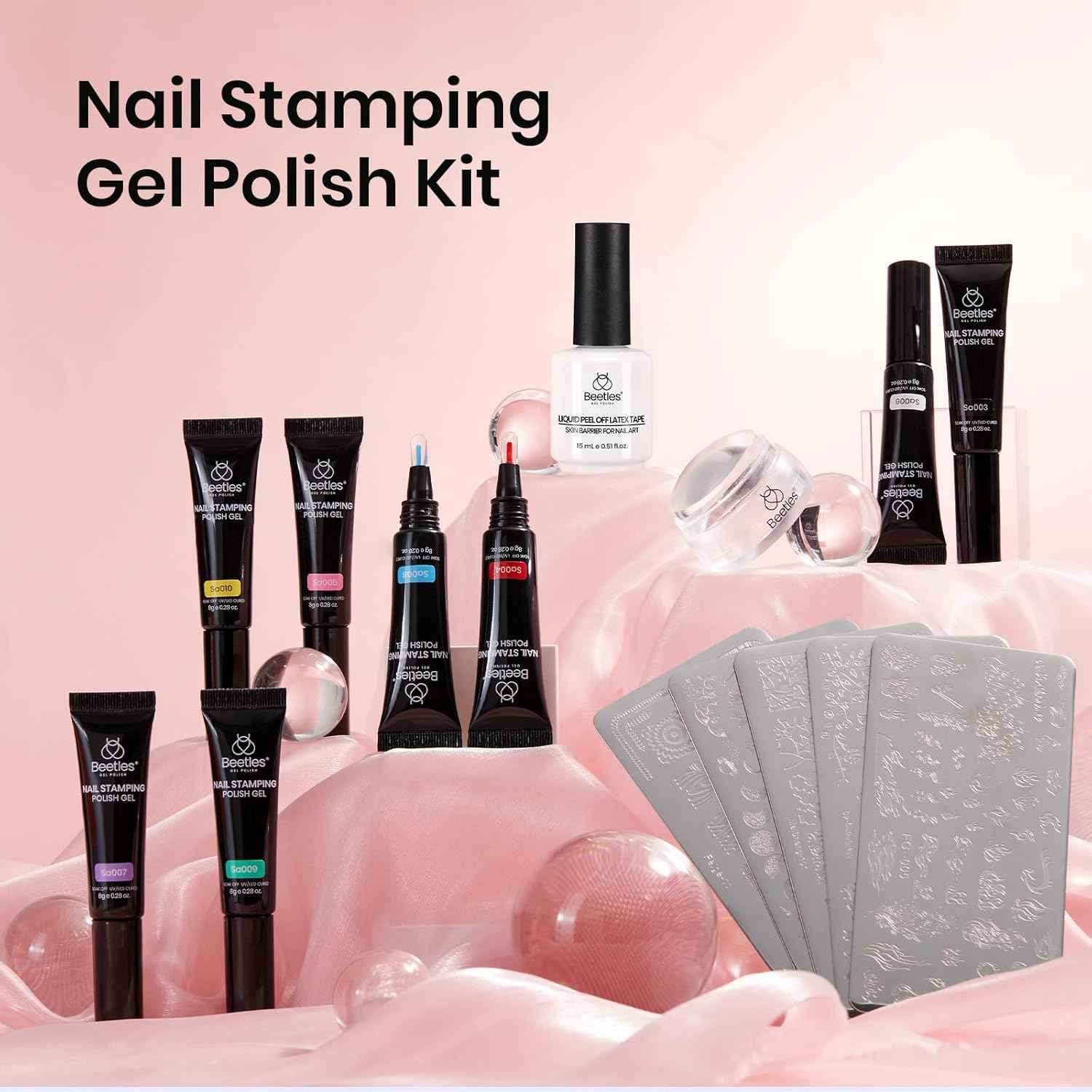 Beetles French Tip Nail Stamp Kit with Blooming Gel - Professional Nail Art Set