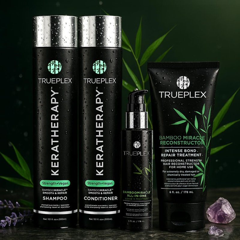 Trueplex KERATHERAPY Bamboo Miracle Reconstructor Bond Repair Treatment, 6 oz., 178 ml - Vegan Thermal Protection & Hair Strengthener for Damaged Hair with Argan Oil, Cysteine, & Bamboo Extract