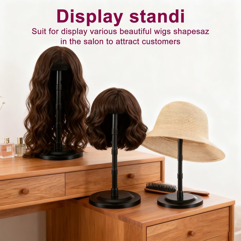 Meyeyaia 8pcs Wig Stands Wig Head Holders,13.8 Inches Portable Hat Display Stand Travel Wig Holder for Styling Non Slip Stable DIY Practice Hat Holder(Black)