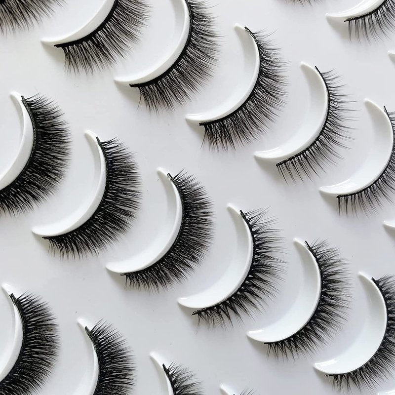Short Faux Mink Eyelashes - Natural Look Wispy 9-11mm | 20 Pairs Reusable Black