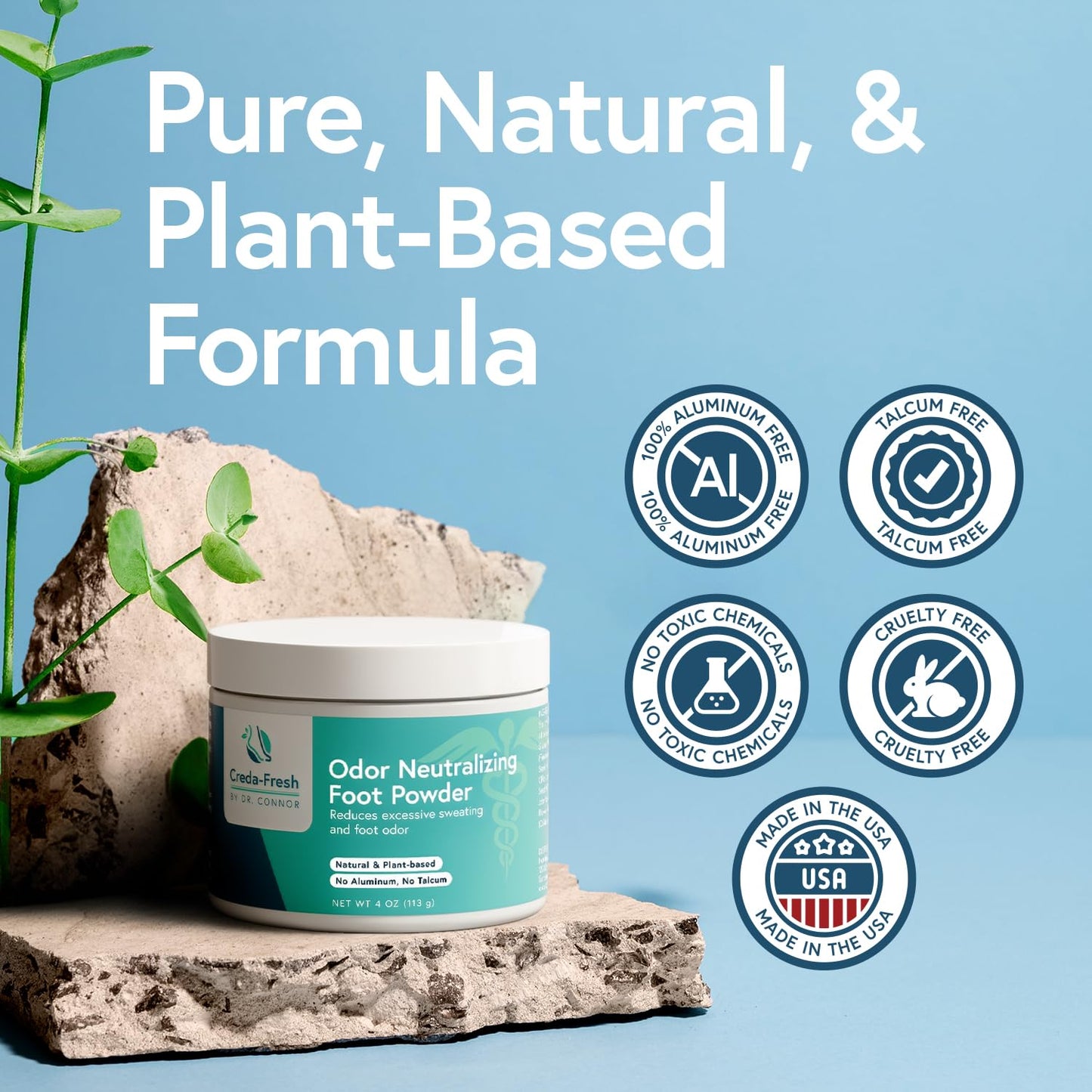 CREDA-FRESH Foot Lotion to Powder for Excessive Sweating - Plant Based Foot Powder for Smelly Feet - Foot Odor Eliminator & Foot Lotion for Dry Feet - 4oz