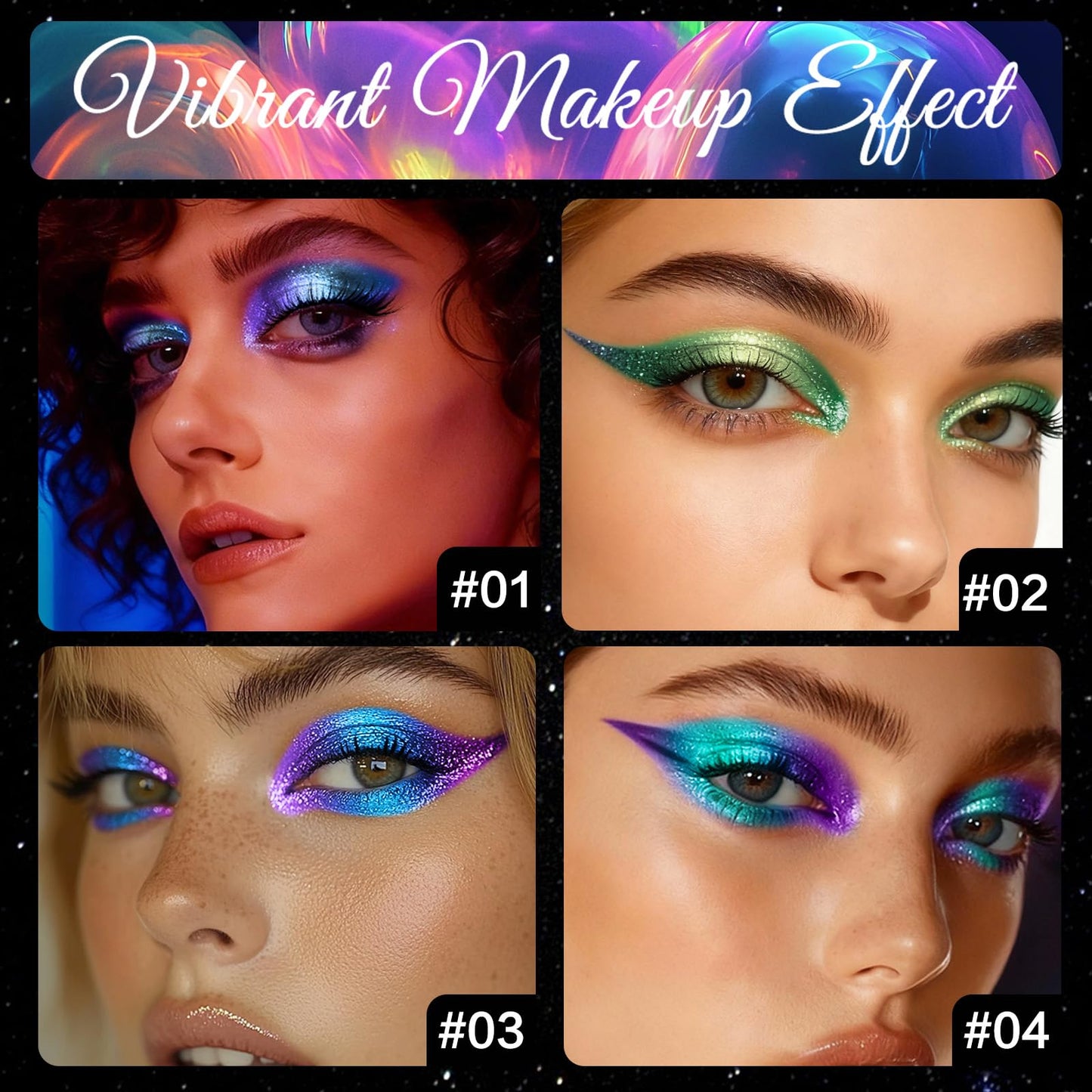 SUSIKEKI 4PCS Chameleon Metallic Eyeshadow & Eyeliner Gel Pencil Set – Multichrome Shifting Colors Glitter Eye Makeup, Waterproof Long-Lasting Smudge-Proof Duochrome Pencil for Multi-Dimensional Looks