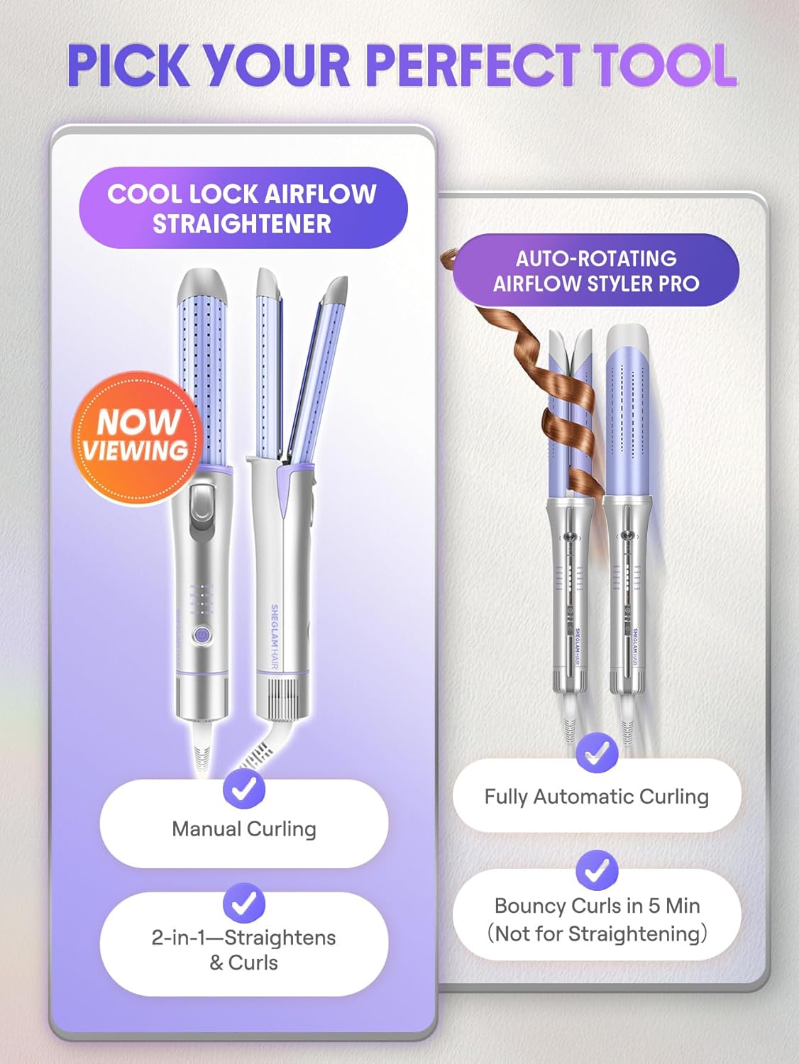 Manual Airflow Styler Curling Iron - 2 in 1 Hair Straightener & Curler with 360° Cool Air Lock | 1 Inch, Anti-Scald, 4 Temperature Settings