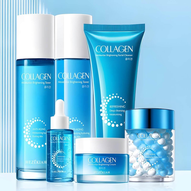 6 Pcs Collagen Skin Care Set for Teen Girls, Hydrating Skincare Set with Cleanser, Toner, Lotion, Serum, Cream & Eye Cream for Teens & Women,