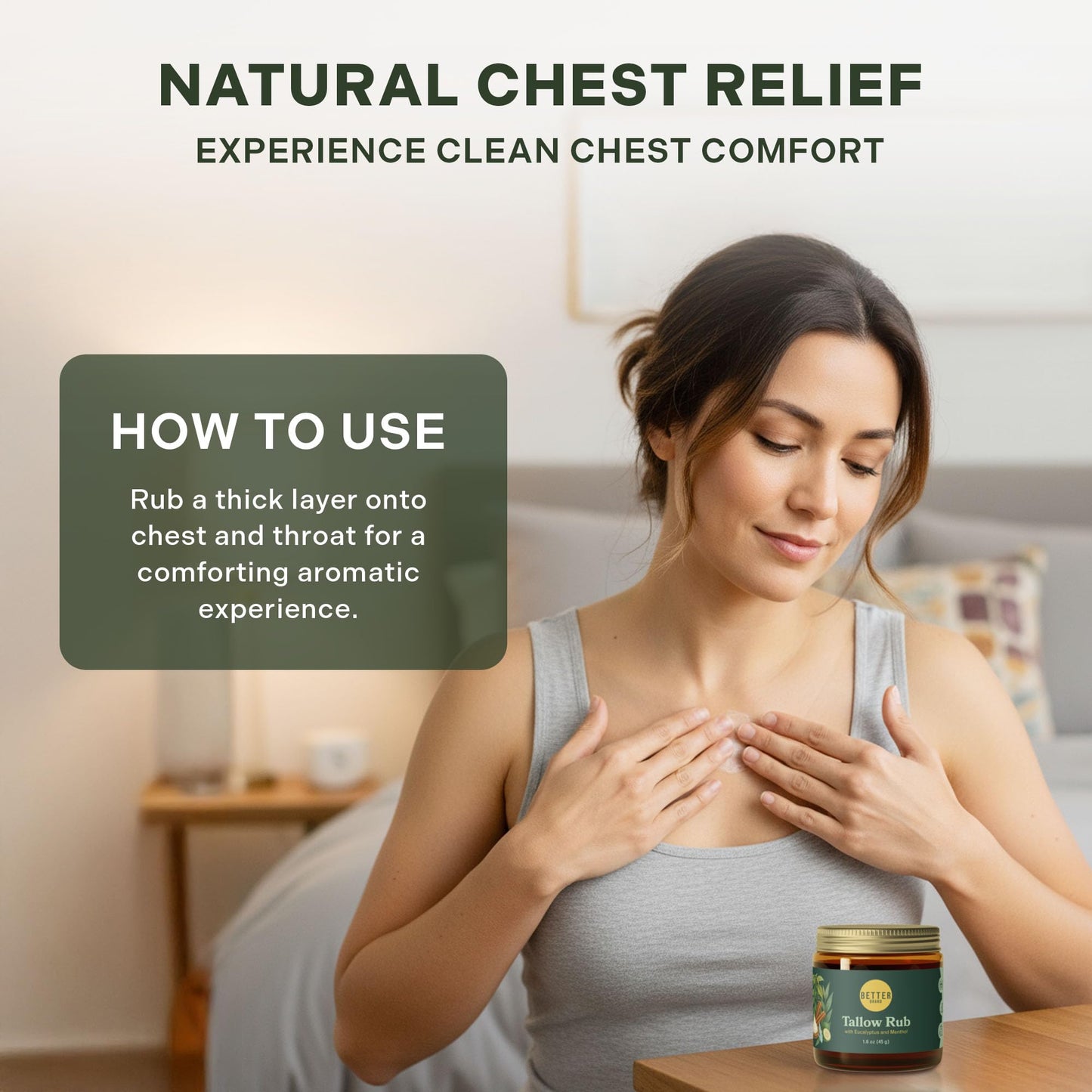 Betterbrand Petroleum-Free Medicated Tallow Rub – Natural Vapor Rub Alternative with Menthol & Eucalyptus - Grass-Fed Tallow Balm for Chest Congestion Relief - 1.6oz