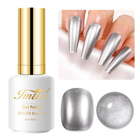 Imtiti Metal Silver Gel Polish, 15ml Bottles Silver Metallic Nail Art 3D Mirror Chrome Effect Gel Nail Polish Glossy Soak Off UV/LED Gel for DIY Nail Art Manicure 1Pcs