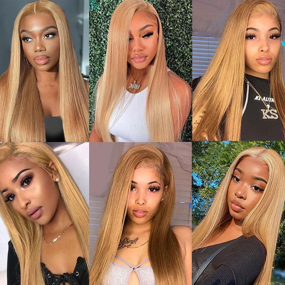 Color #27 Bundle Honey Blonde Straight Human Hair Bundles Color #27 Straight Bundles Honey Blonde Bundle Human Hair Weave 14 14 14 Inch 300G