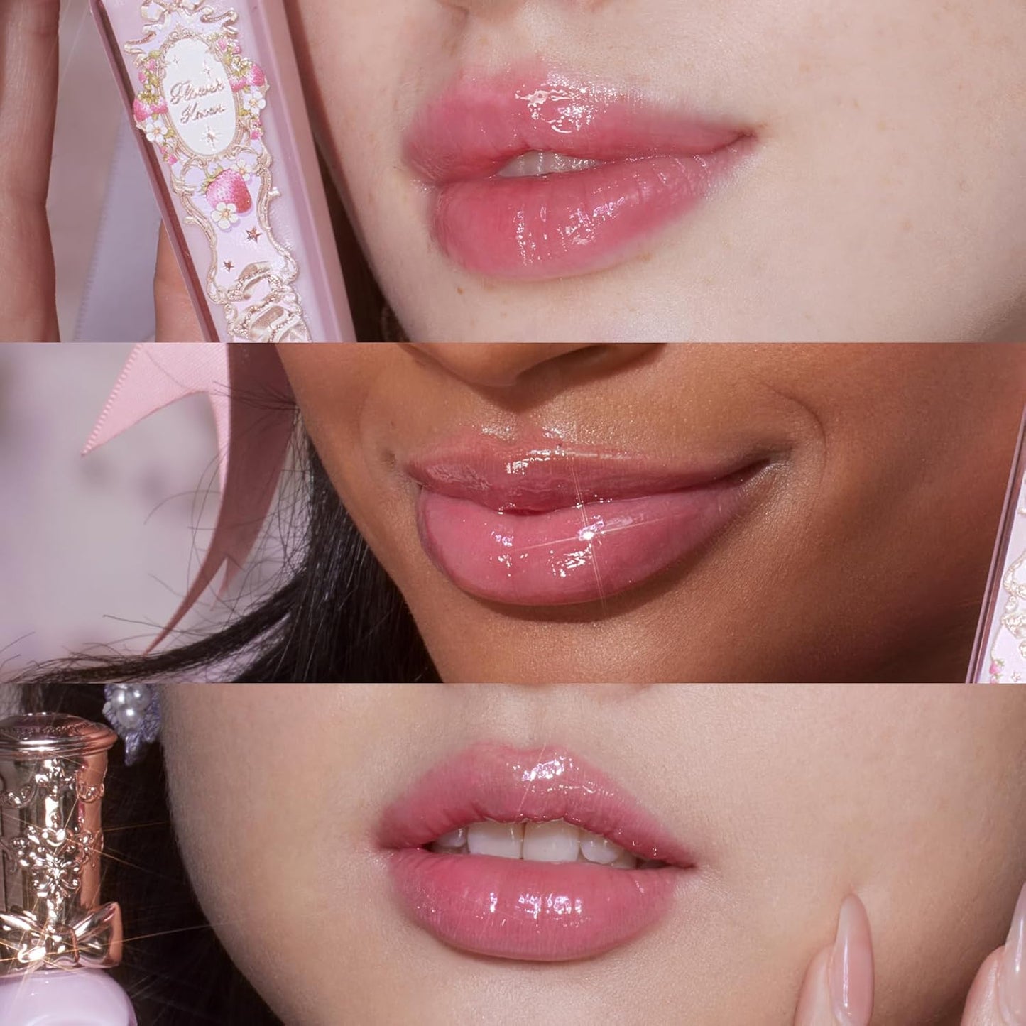 Violet Strawberry Glowy Lip Gloss - Moisturizing Baby Pink Plumping Lip Oil | Hydrating Vegan Tint 0.12 Fl Oz