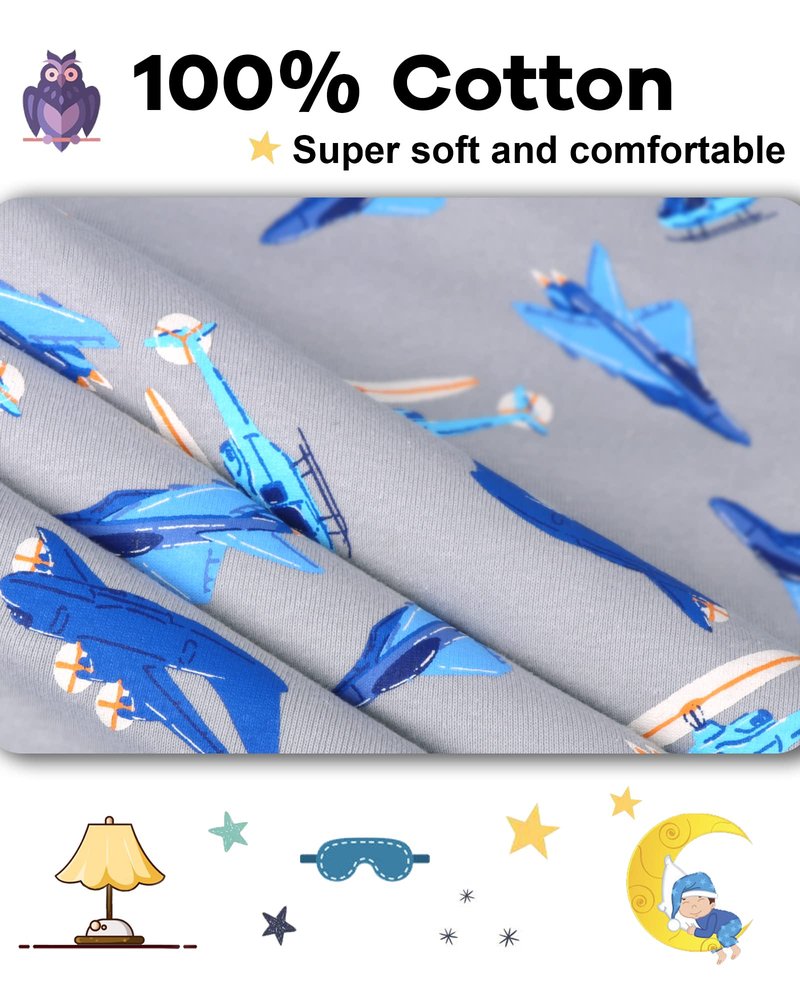 DAUGHTER QUEEN Boys Pajamas Size 6 Pjs for Boys 6t 100% Cotton Long Sleeve Pj Sets Toddler Kids Sleepwear Airplane Jammies Helicopter Night Clothes Small 6X 5-6 Years Old