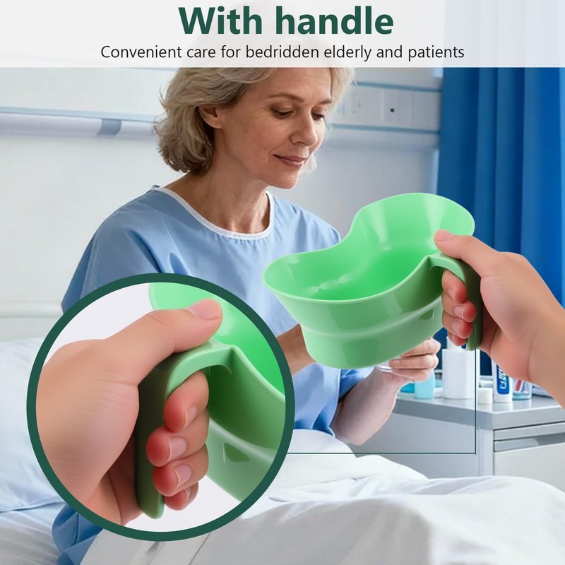 Emesis Basin with Wide Mouth & Handle - Bed Mouthwash Cup Kidney Shape Large with Handle, Patient Toothbrush Cup BPA-Free Plastic Vomit Cup for Elderly Bedridden Patients and Teeth Cleaning
