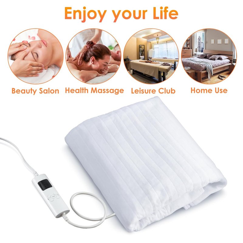 Electric Massage Table Warmer Pad - 9 Heat Settings | Digital Control, Overheat Protection, 72.8" x 30", White