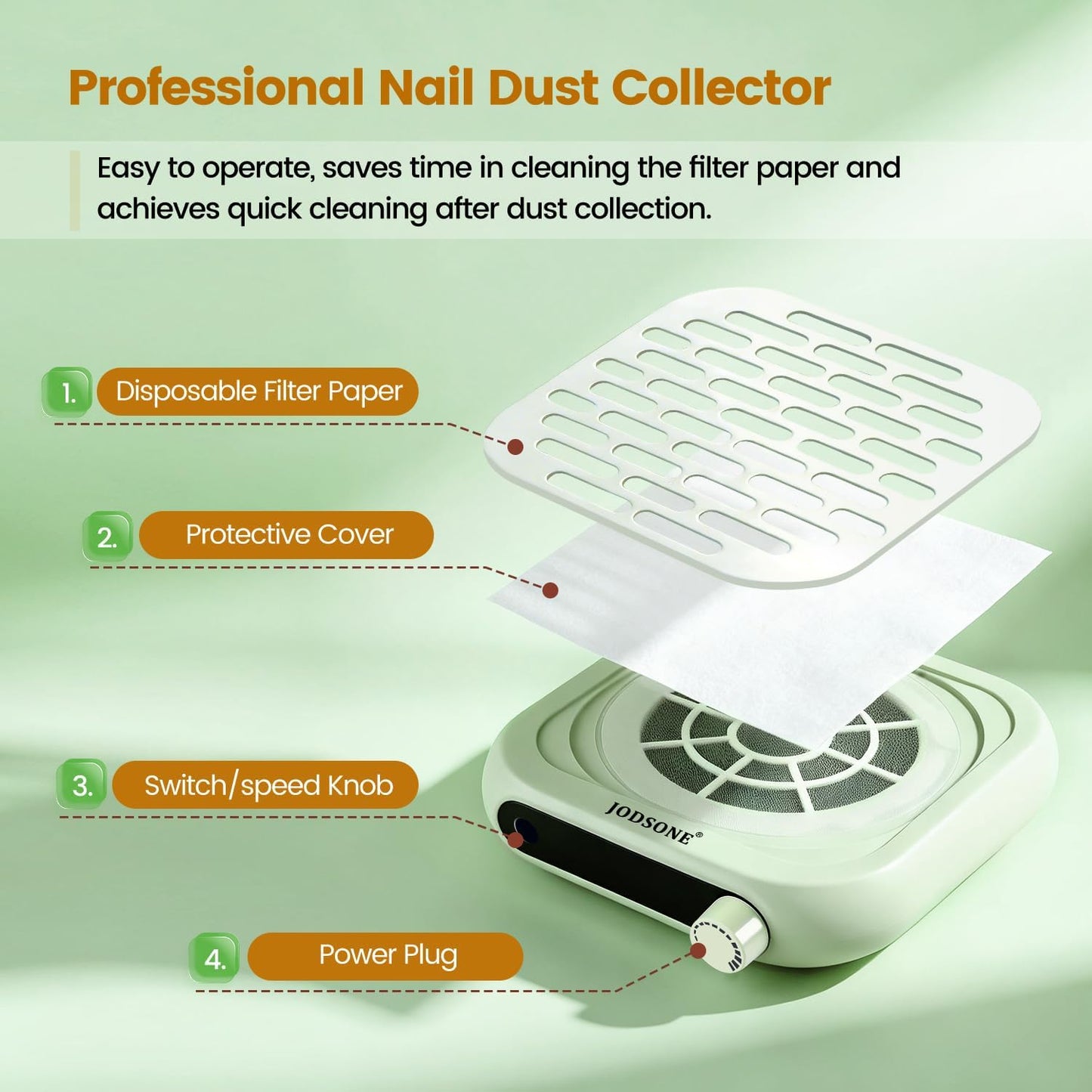 Mini Nail Dust Collector - 6000RPM Powerful Suction for Nail Salon | Portable & Compact Design, Green
