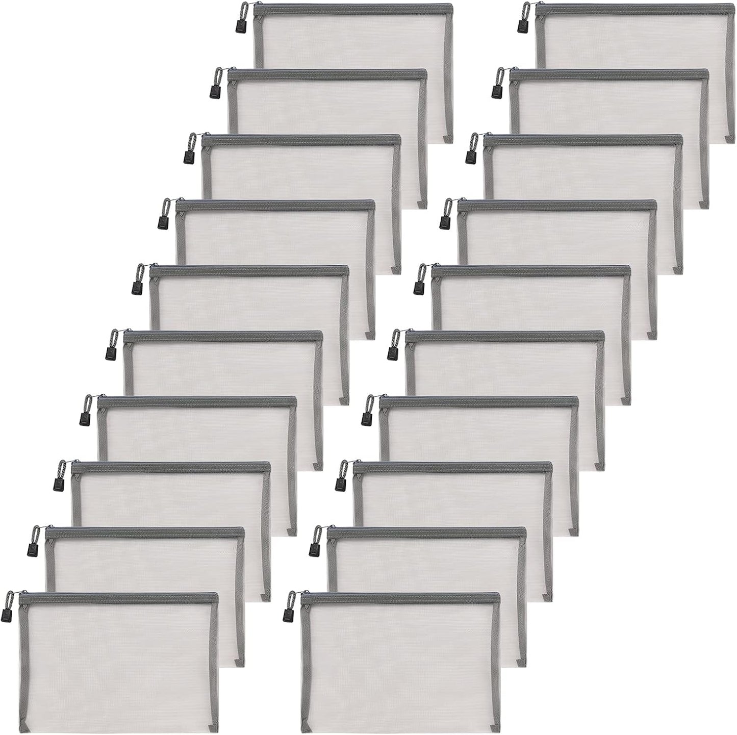 Mesh Makeup Cosmetic Bag Set - 20 Pcs Zipper Pouches for Cosmetics & Pencils | 9.5 x 7.1 Inches - Gray