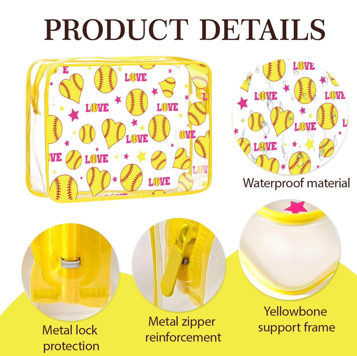 oyhqes 15PCS Softball Cosmetic Bag-Waterproof Softball Goodie Bag PVC Clear Portable Makeup Bags 6.1 x 4.72 x 2.36''Softball Team Gifts for Girls Team Player