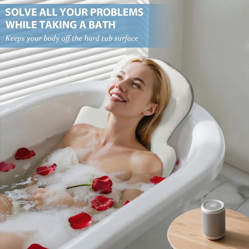 Full Body Bath Pillow, Luxury Bath Cushion with 192 Suction Cups, Bath Pillows for Tub for Head and Neck Support, with Laundry Bag White, 51" x 16"