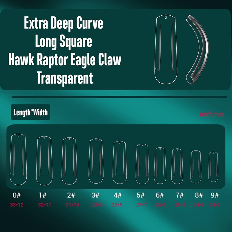Transparent Duck & Hawk Curved Eagle Claw Nail Tips - 1050 Pcs Half Cover Square False Nails | 2 Sets of 550 & 500 Pcs