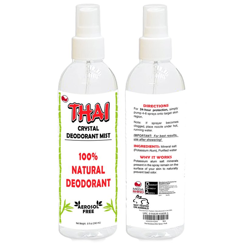 2-PACK Thai Deodorant Spray - Made in USA - Whole Body Natural Crystal Salt Deodorant Spray for Women Men & Teens, (8 Oz)