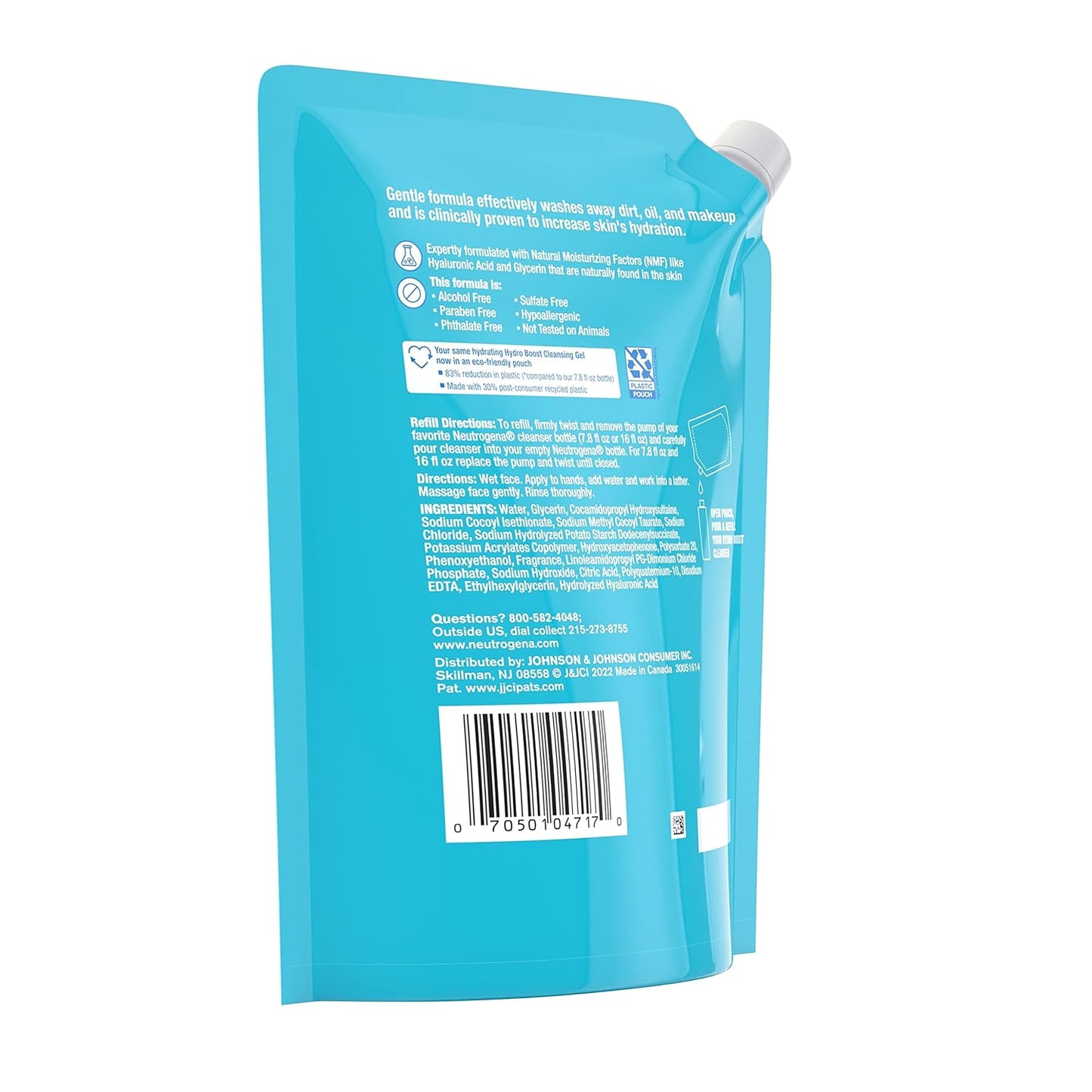 Neutrogena Hydro Boost Facial Cleansing Gel - Lightweight Hydrating Face Wash with Hyaluronic Acid | 16 fl. oz Refill Pouch