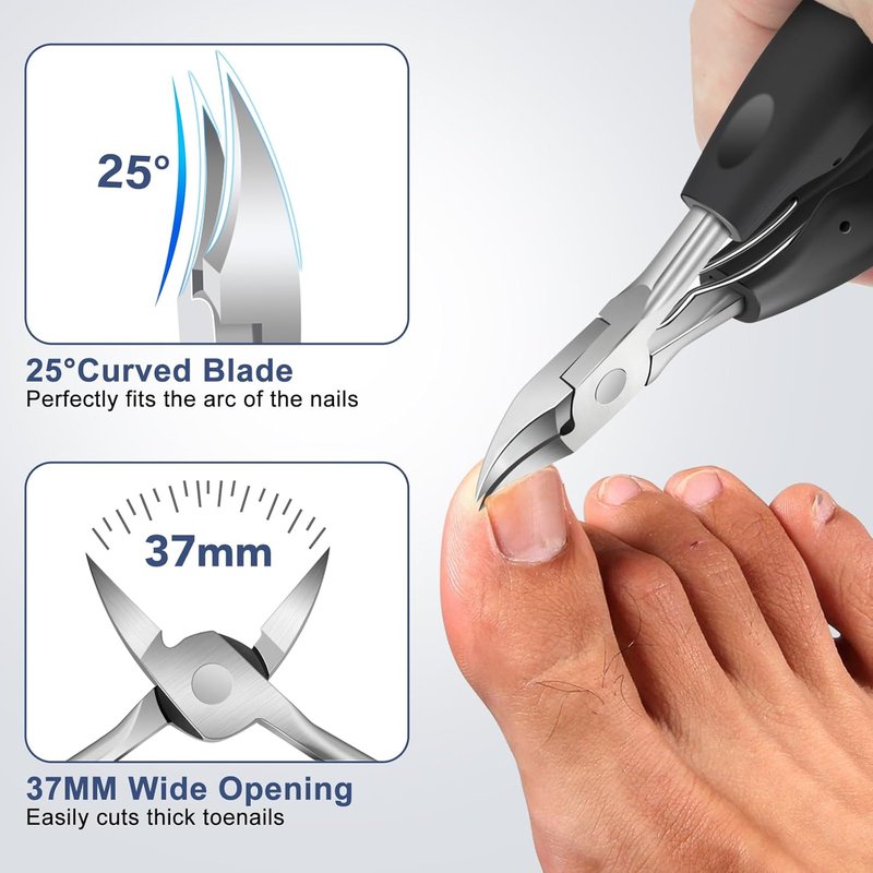 Toenail Clippers for Seniors - Wide Jaw Slanted Curved Design | Ideal for Thick & Ingrown Nails