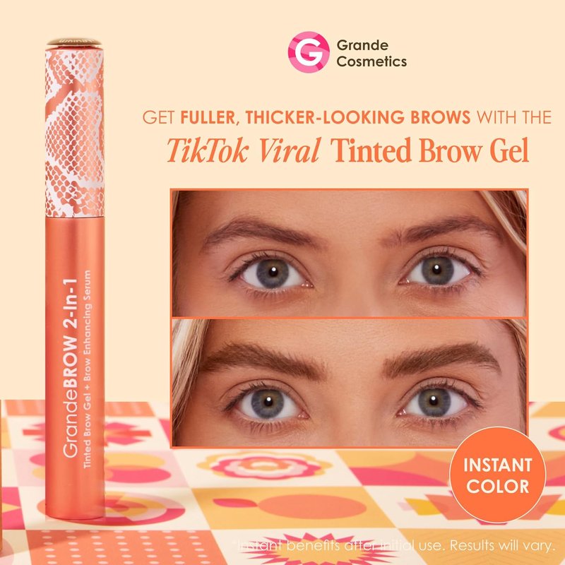 Grande Cosmetics GrandeBROW Tinted Brow Gel & Serum - Thicker, Darker Eyebrows | Long-Lasting Formula with Castor Oil