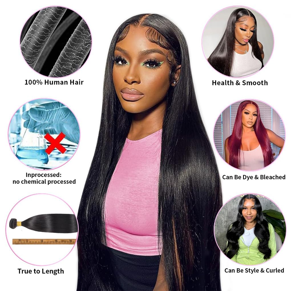 Straight Brazilian Virgin Human Hair Bundles - 100% Unprocessed Raw, 18 Inch, No Shedding, Natural Color