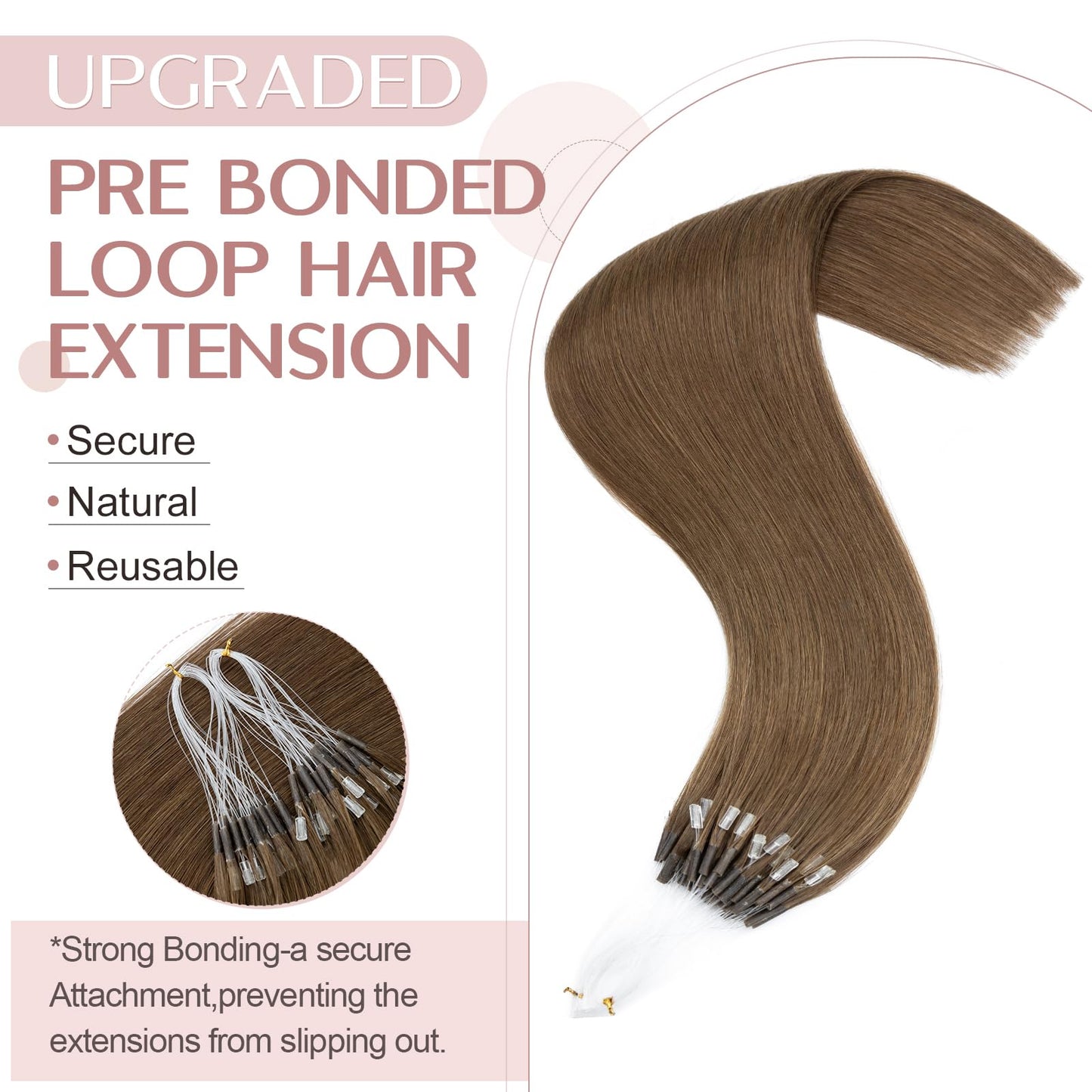 SEGO U Tip Hair Extensions Human Hair, Keratin Bonded & Loop Hair Extensions, K Tip Hot Fusion for Silky Straight Highlights, 1g per Strand, 50 Strands/50g, 16" Medium Brown