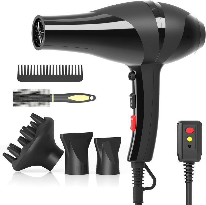 Professional Ionic Hair Dryer - 2400W Fast Drying Blow Dryer with Diffuser for Curly Hair | Low Noise, Home Salon Use