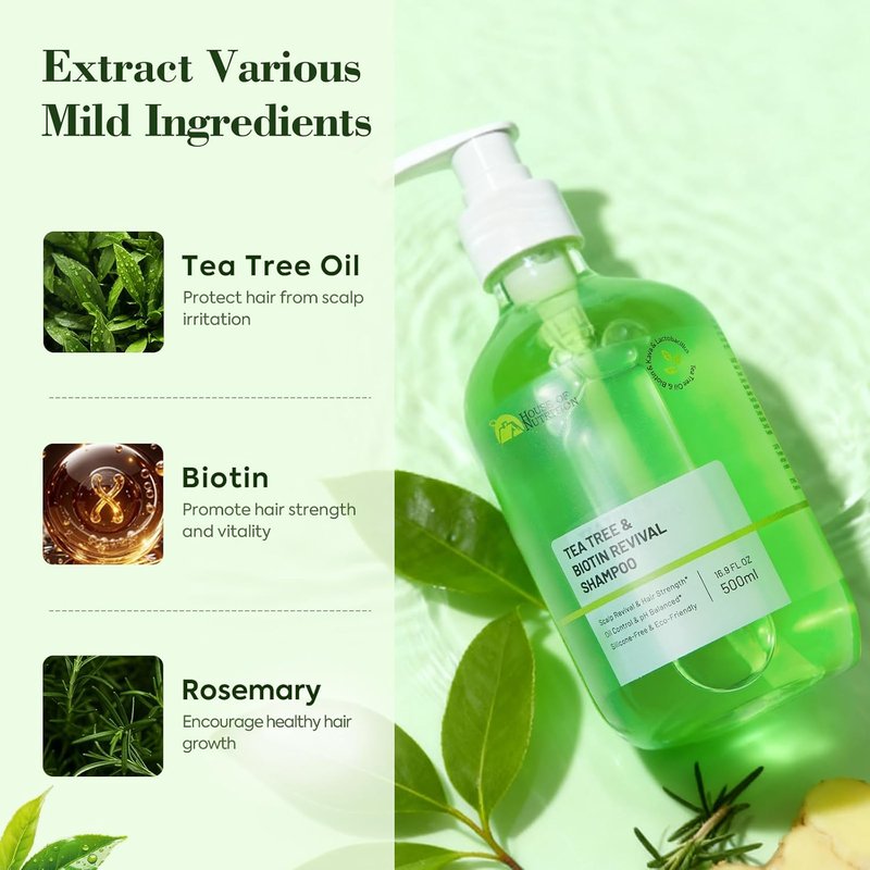 Tea Tree Shampoo for Oily Hair - Clarifying Biotin Formula for Deep Cleansing & Scalp Balance | 16.9 FL OZ