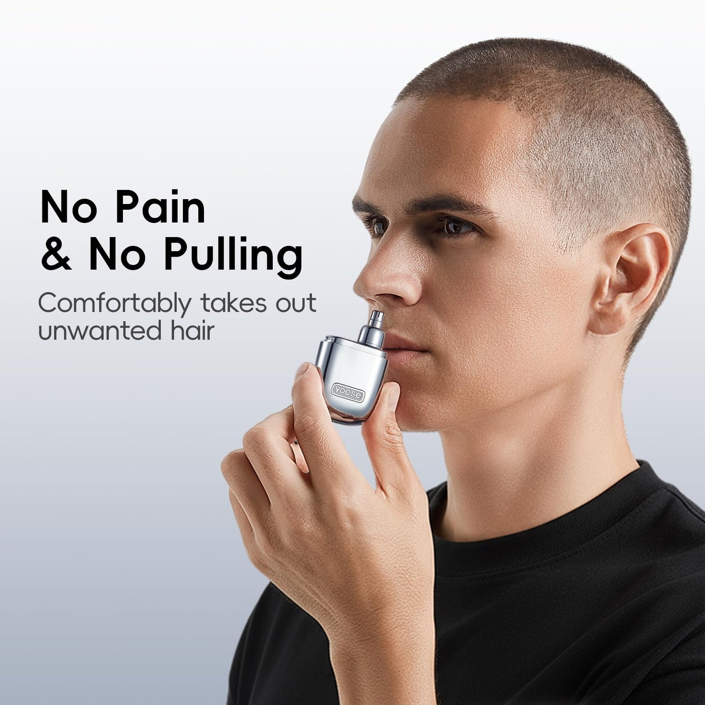 yoose Nose Hair Trimmer for Men and Women, Alloy Unibody, Painless Trimming, IPX7 Waterproof, Washable, USB-C Rechargeable, Long-Lasing, Low Noise, Portable Travel Electric Nose Trimmer, Silver