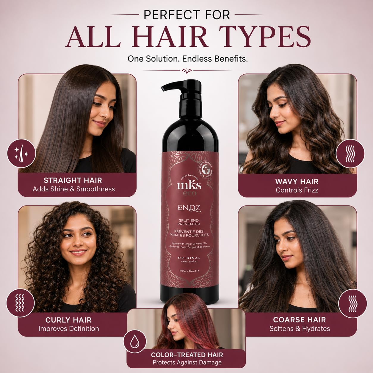MKS eco Endz, Original Scent - 10 fl oz - Split End Mender & Preventer - Moroccan Argan Oil, Hemp Seed Oil - Vegan & Cruelty Free