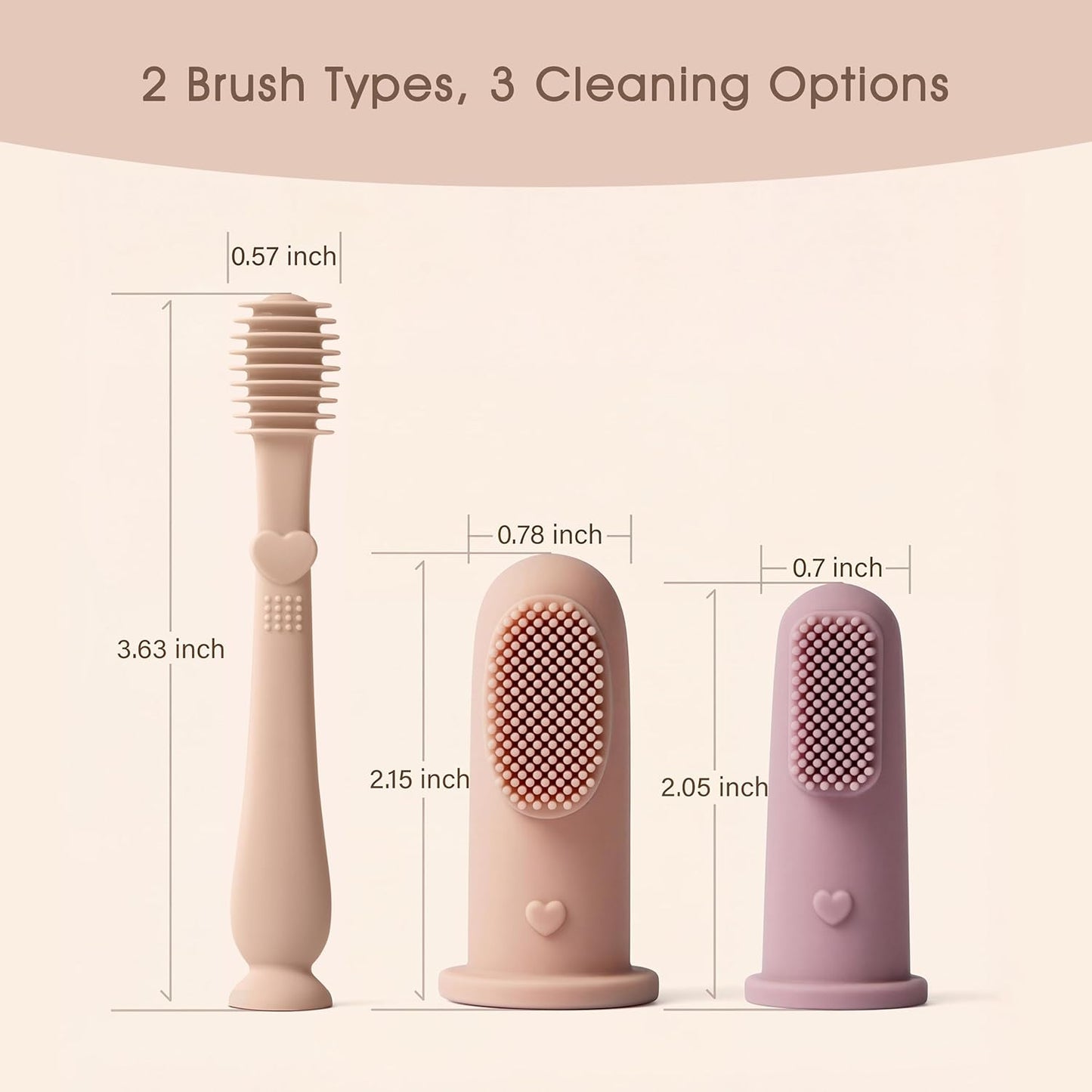 Baby Finger Toothbrush Kit - Moonkie Tongue Oral Cleaner for 3 Months+ | 3 Pcs in Blush/Pale Mauve