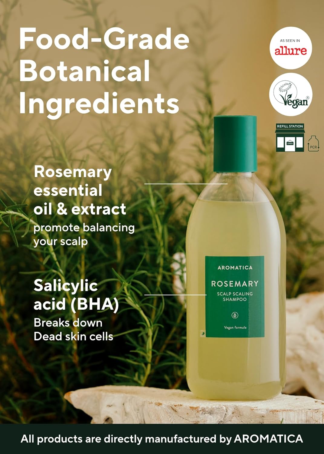 AROMATICA Rosemary Scalp Shampoo - Natural Hair Growth Formula with Rosemary Oil | Sulfate-Free, 13.53 oz (2 Pack)