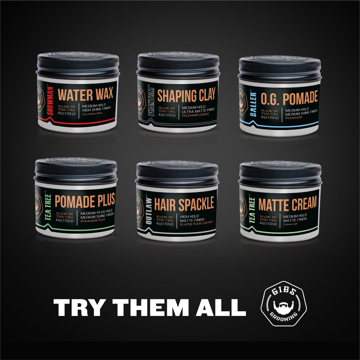 GIBS Water Wax, SHOWMAN-Medium Hold, Healthy High Shine, Water Based, made in USA, 4oz