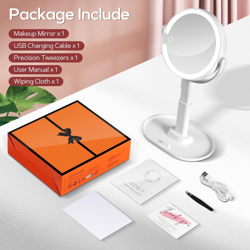 B Beauty Planet Vanity Mirror with Lights, 30X Magnifying Makeup Mirror with 3 Lighting and Adjustable Brightness, Rechargeable 2-Sided Height Adjustable Desk Mirror for Bathroom, Women Gifts for Mom
