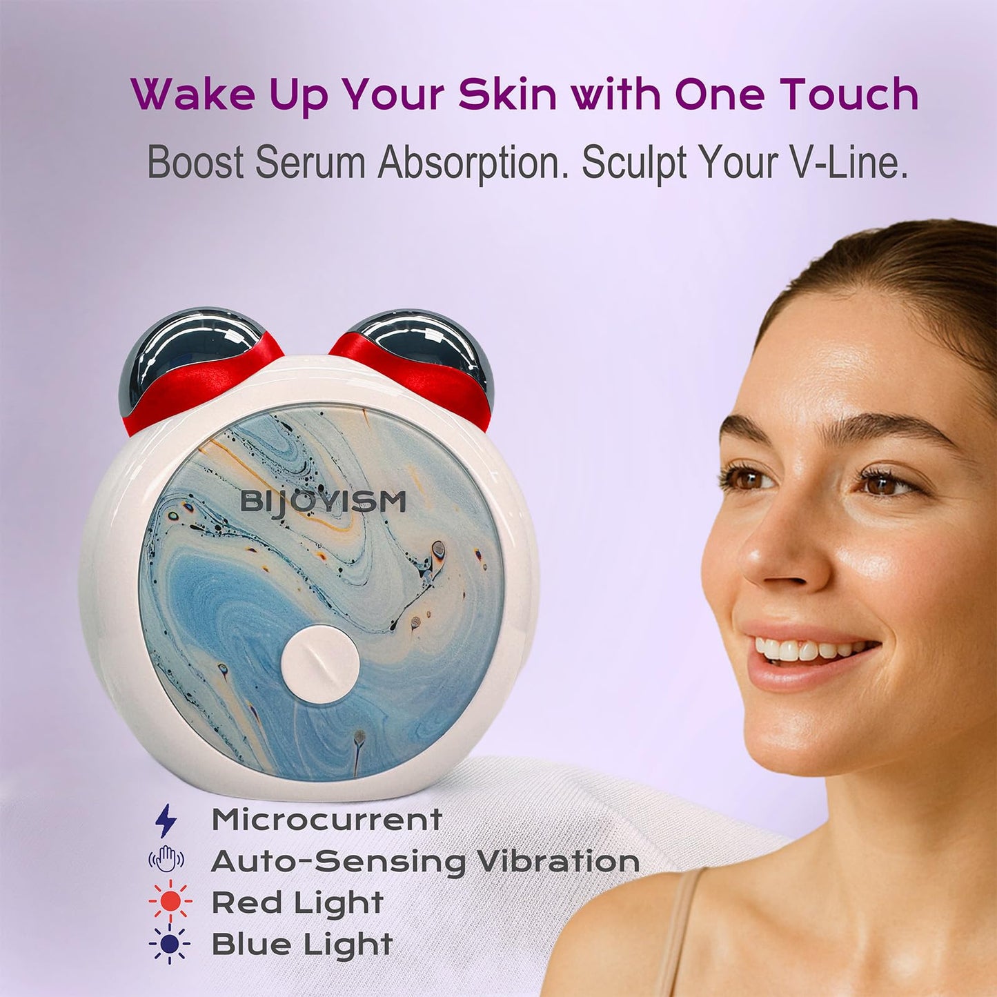 BIJOYISM Red Light Therapy Face Neck - Double Chin & Jawline Sculptor - Dual LED EMS Microcurrent Device for Skin Firming & Anti-Aging - Home Spa Massager