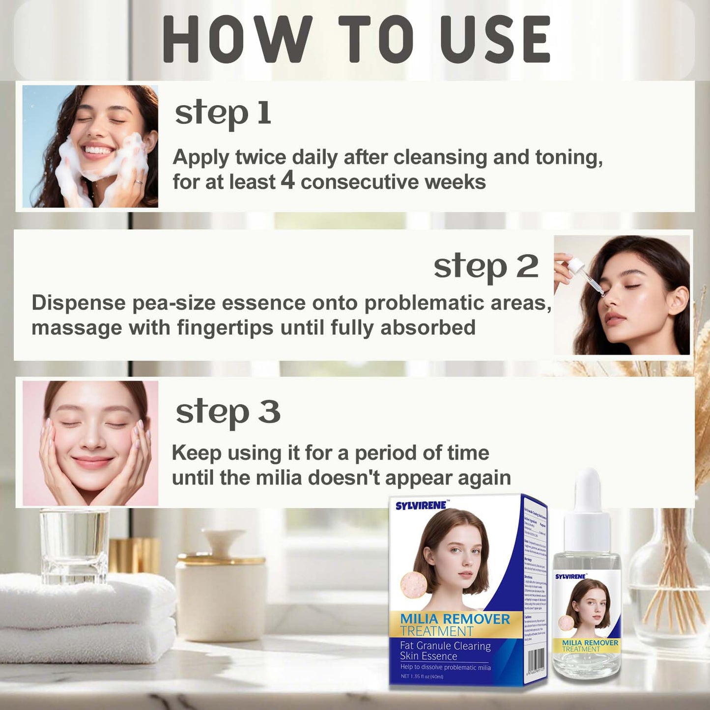 Sylvirene 40 ml Milia Remover Serum for Eyes & Face, Milia Removal Essence, Milia Spot Remover Serum for Clear Skin