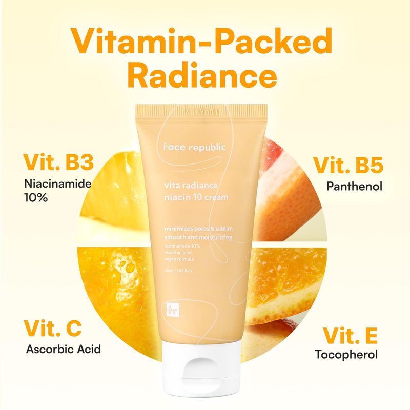 Face Republic Vita Radiance Niacin 10 Cream 50ml 1.69 fl oz | Revitalizing, Natural Coverage | Niacinamide 10%, Ascorbic Acid, Panthenol, Vitamins | Silky Finish | Vegan Korean Skincare Moisturizer