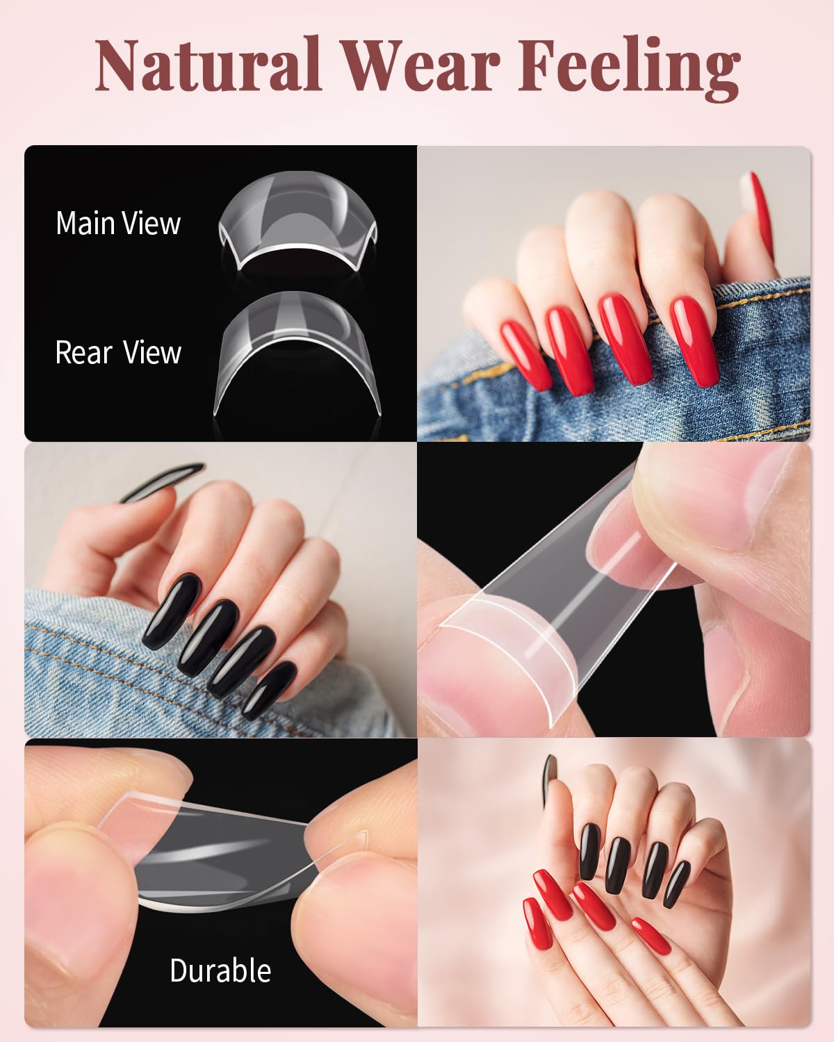 MORGLES Clear Acrylic Nail Tips, 500 Pcs Nail Tips Square Half Cover with Glue, Clipper, Files and Cuticle Fork for Salons and Home DIY