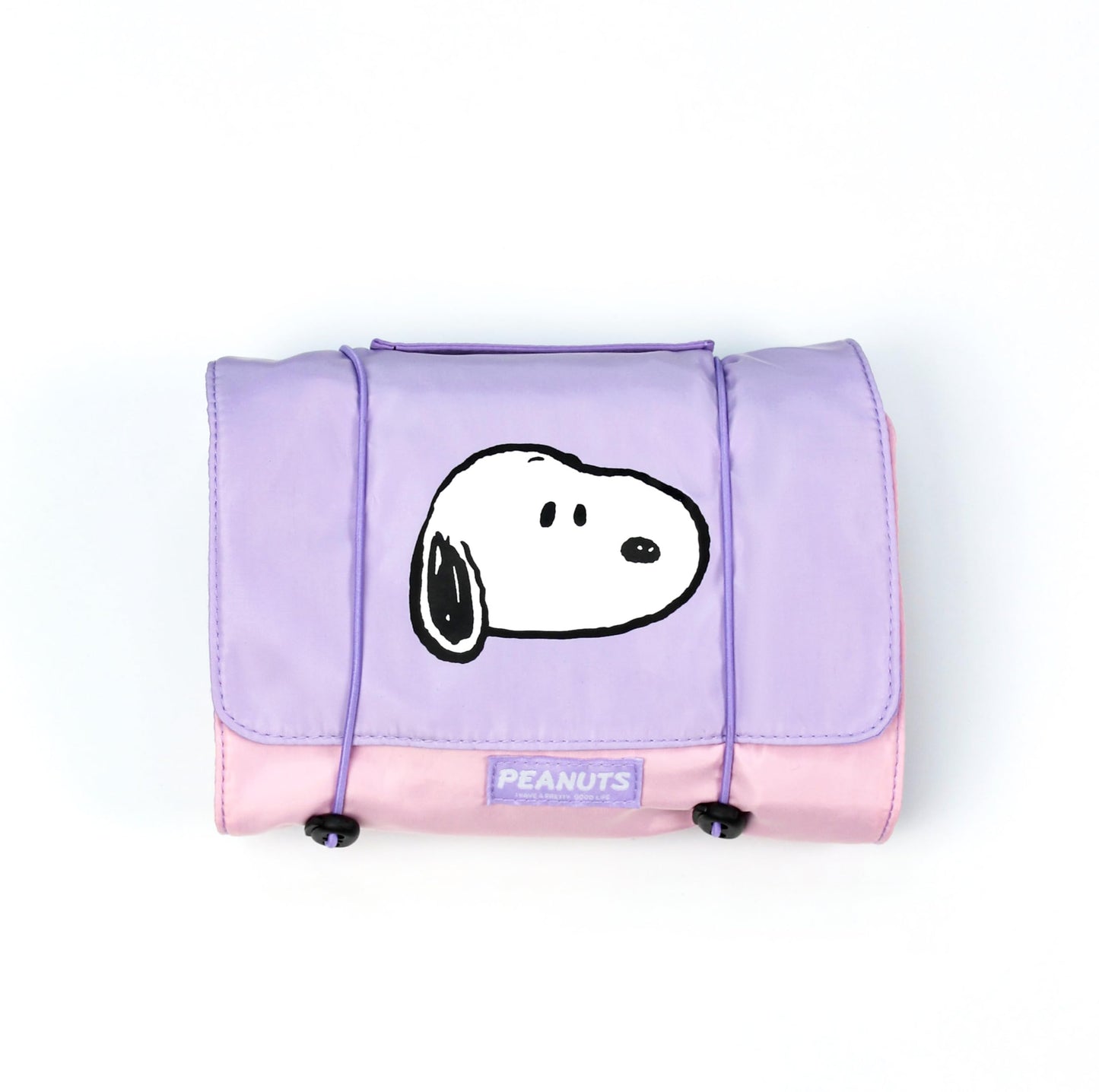 MINISO Snoopy Colorful Life Collection Foldable Makeup Bag Cosmetic Bag Waterproof Large Roll-Up Portable Travel Organizer For Women Girls (Purple)
