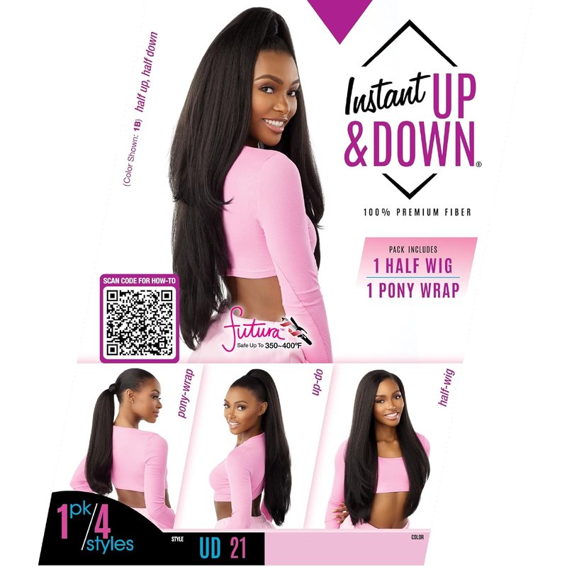 Sensationnel Instant Updown Half Wig Pony - Versatile 4-in-1 Drawstring Style | 1B Off Black