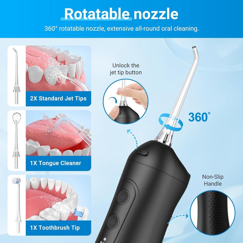Water Flosser for Teeth - Portable Cordless Dental Irrigator | 4 Cleaning Modes, IPX7 Waterproof, USB-C Charging, Black