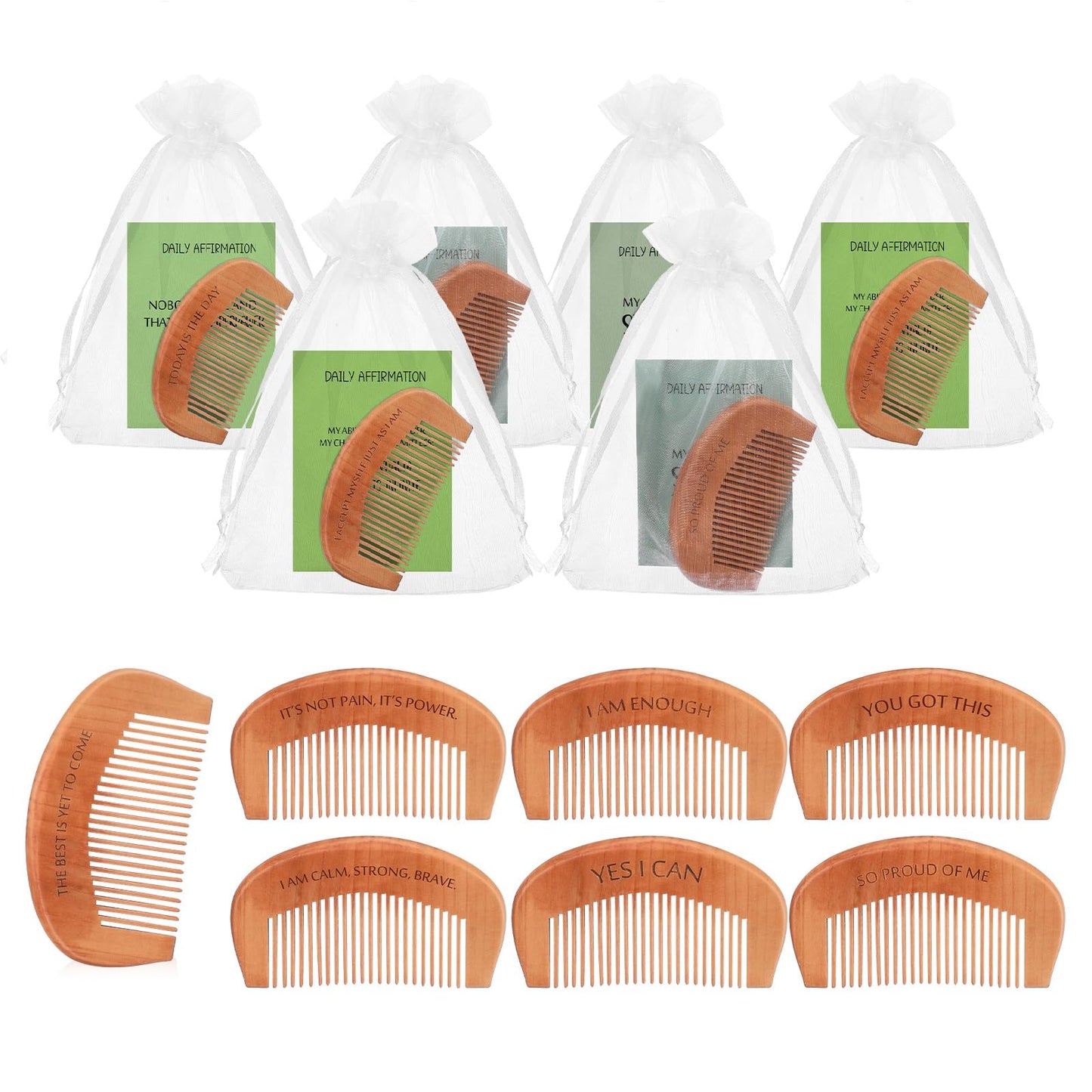 Yiyiring 20 Sets Birthing Comb Labor Pain Labor Combs with Affirmation Card for Pregnant Women Wooden Engraved Stress Bitrh Relief Comb for Delivery Support Relief Self Care New Mom Gifts