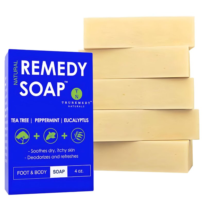 Truremedy Naturals Soap Bar for Men, Women - Tea Tree Oil Bar includes Peppermint, Eucalyptus - Remedy for Foot, Body, All Skin Types - Pack of 5