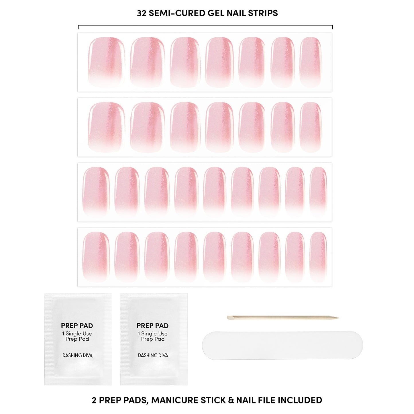 Dashing Diva Glaze Nail Strips - Jelly Glaze | Works with Any LED Nail Lamp | Long Lasting, Chip Resistant, Semicured Gel Nail Strips | Contains 34 Salon Quality Nail Wraps, 2 Prep Pad, 1 Nail File