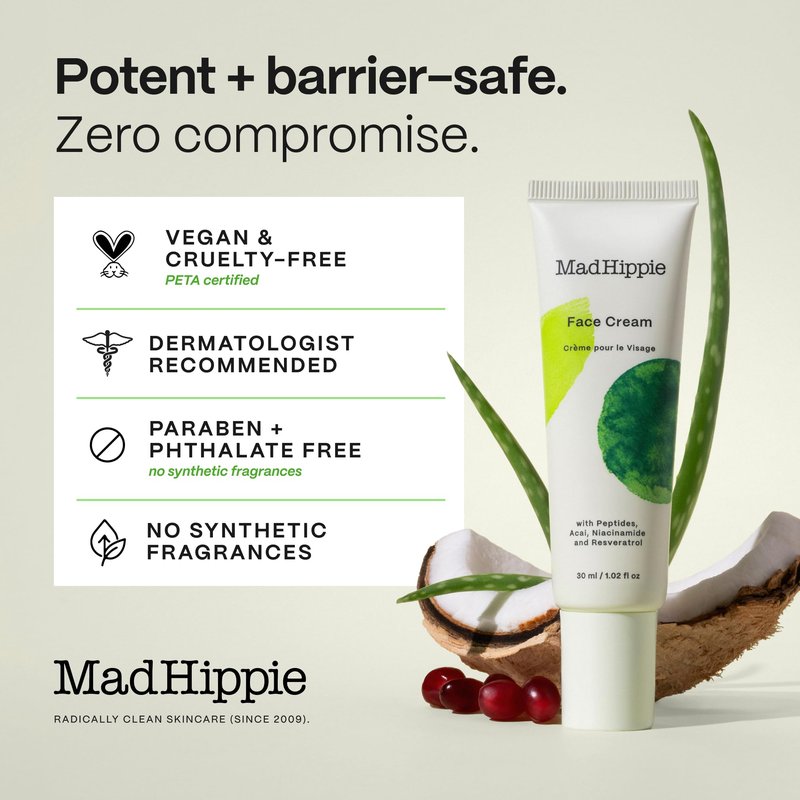 Mad Hippie Face Cream – Age-Defying Face Moisturizer & Skin Tightening Cream with Niacinamide, Advanced Peptides & Argan Oil (1.02 Oz)
